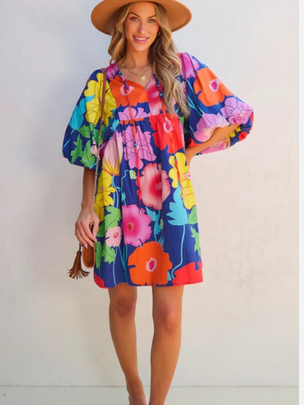 Entro Bold Floral Babydoll Dress - Blue, Pink, Yellow, Orange, Green
